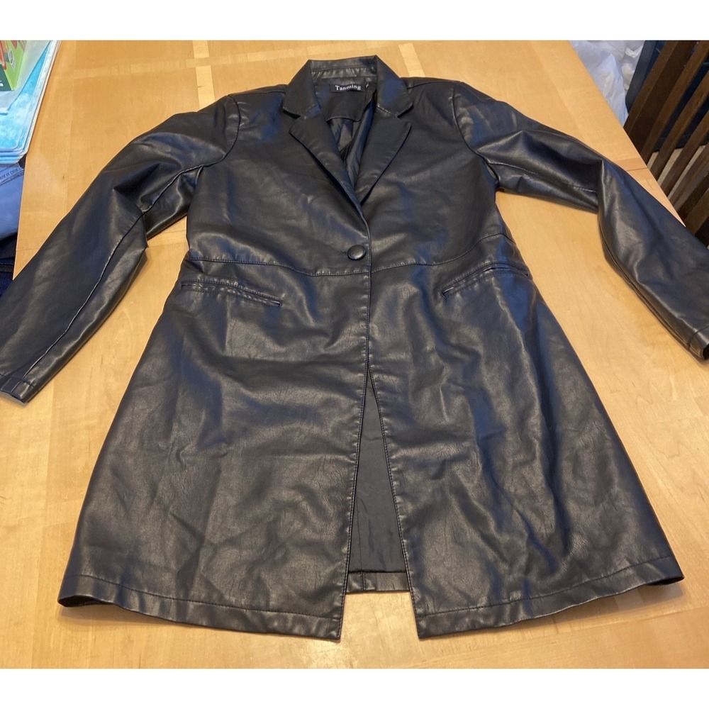 Tanming Faux Leather Coat Jacket Size M Black Womens